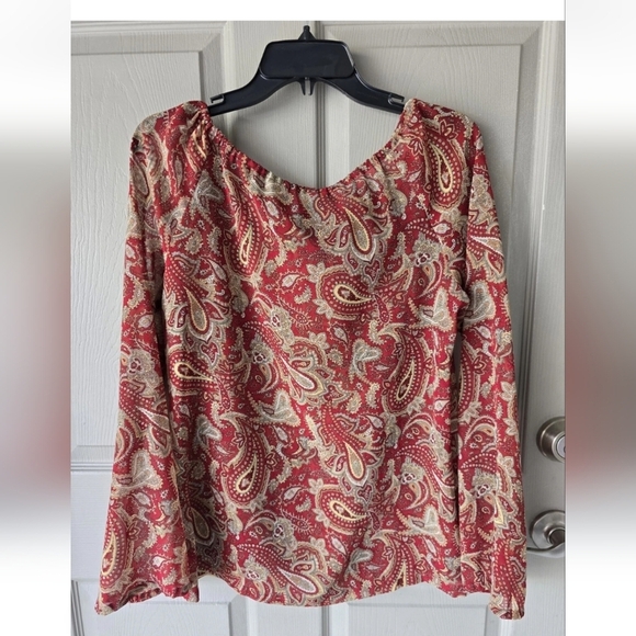 Zara Paisley Print Blouse Women Sz M Front Tie Cut Out Long Sleeve Lightweigh - Picture 9 of 9